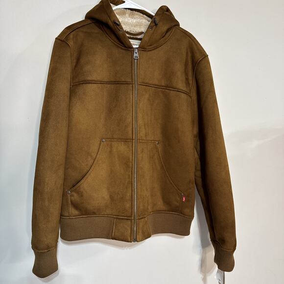 Levi's Mens Hooded Lined Sherpa Lined Midweight Faux Shearling Coat Sz Large Men - Picture 14 of 14